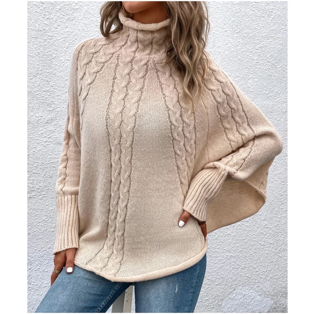 Cozy Turtleneck Knit Dolman Sleeve Sweater Top - Picture 1 of 5